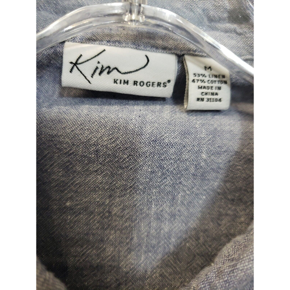 Kim Rogers Size M Blue gray Linen / Cotton Long Sleeve Collared Button Up Shirt - Picture 2 of 6
